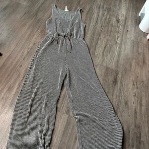 Caution To The Wind Black and White Striped Sleeveless Wide-Leg Jumpsuit